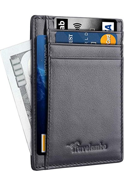 Travelambo Front Pocket Minimalist Leather Slim Wallet RFID Blocking Medium Size