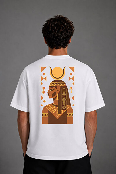 VSRN Tricou oversize alb cu imprimeu pe spate, design Queen of Egypt