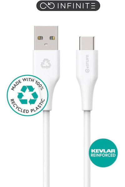 eSTUFF Καλώδιο USB 2.0 USB Type-C Αρσενικό σε USB-A 60W Λευκό 1μ