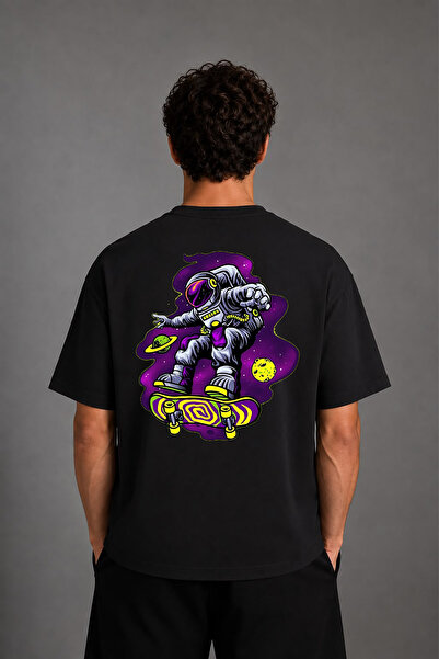 VSRN Μπλουζάκι Astronaut Skateboarder Design με στάμπα στην πλάτη, μαύρο, ove...