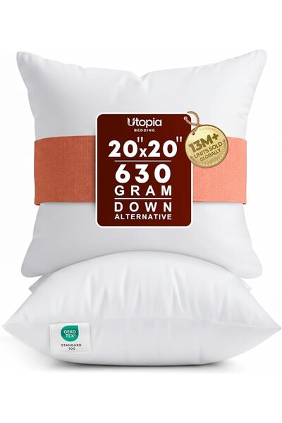 Utopia Bedding Throw Pillows Insert (Pack of 2, White) - 20 x 20 Inches Bed a...