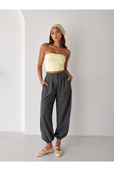 MAİMODA Women's Pleated Waist Elastic Cuff Harem Pants