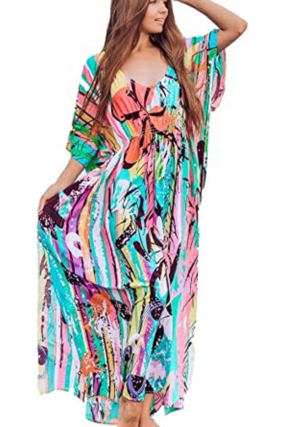 YouKD Summer Cotton Floral Long Kaftan Bohemian Kimono Beach Swimsuit Cover U...