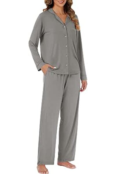 LUBOT 100% Cotton Pajamas for Women PJ Set Button-Down Knitted Soft Long Shor...