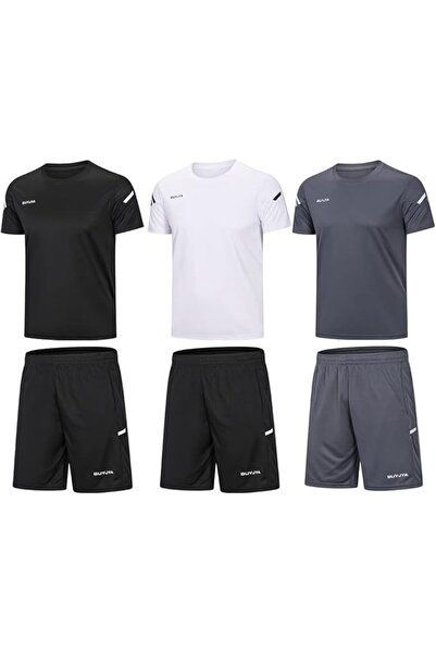 GENERAL BUYJYA Men's Workout Clothes Athletic Shorts Shirt Set 3 Pack for Bas...