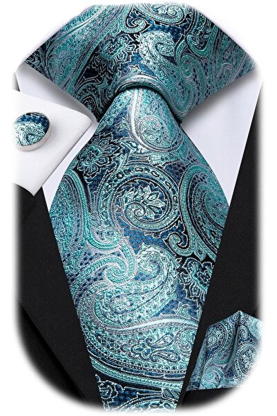 Dubulle Mens Paisely Silk Tie for Men Necktie and Pocket Square Set