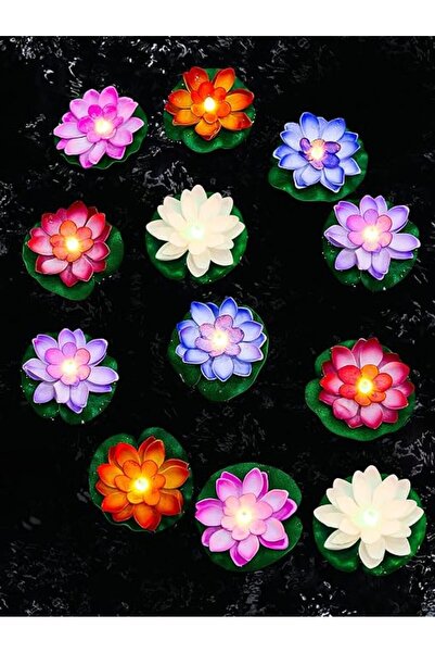 Hortsun 12 Pcs Floating Lotus Lights with Batteries Lily Pads Pool Flowers Di...