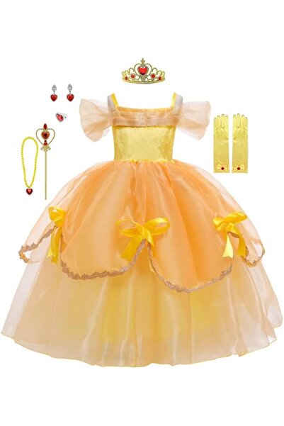 Yalla babY Yellow Princess Dress Costume for Girls Kids Dress Up with Free Ac...