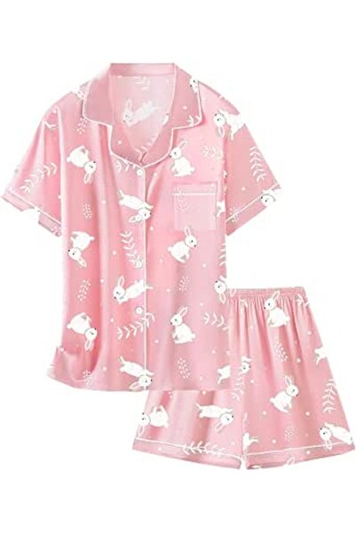 GENERAL Schbbbta Girls Boys Satin Pajamas Set, 2Piece Silk Nightwear Button-D...