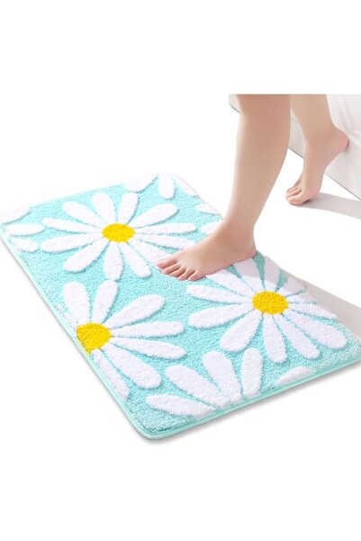 QJHOMO Pink Bathroom Rugs Cute Daisy Bath Mat White and Yellow Flower Decor R...