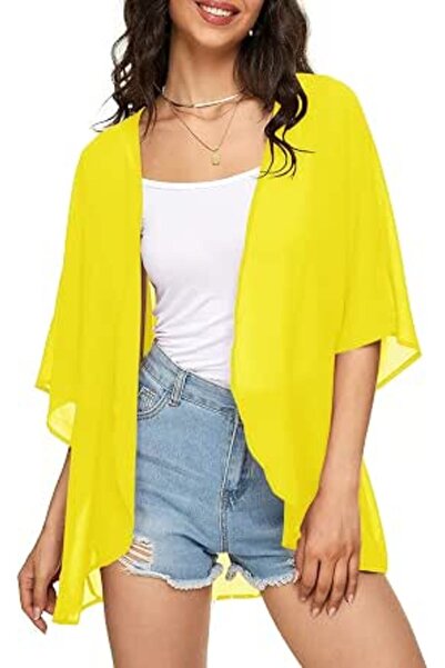 Indian's Women's Solid Puff Sleeve Kimono Cardigan Loose Cover Up Casual Blou...