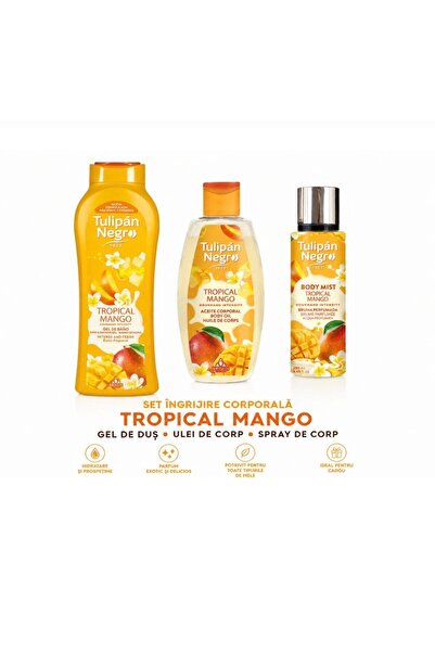 Tulipan Negro Set 3x Îngrijire Corporală Mango- Gel de Duș, Ulei de corp, Spr...