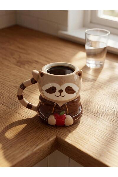 LC Waikiki Ceramic Mug with Mixed Raccoon Figure and Tail Handle 420 ml (W6)