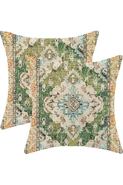 Gohdiwh Boho Pillow Covers 18x18 Set of 2, Blue Yellow Carpet Pattern Decorat...