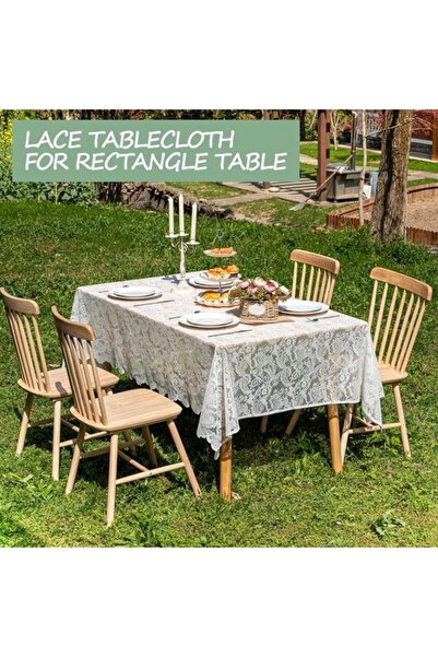 Generic Brand White lace tablecloth, rectangular, 150cm x 200cm, embroidered ...