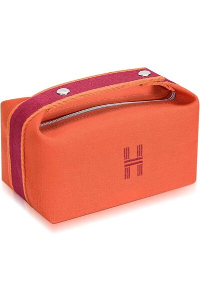 EXCEFORE Makeup Bag, Fashion Portable Orange Red Canvas Make up Travel Bag Wi...