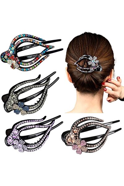 TERRIFI مشبك شعر على شكل قلب مزين بالزهور والأحجار الكريمة، مشابك شعر لامعة ل...