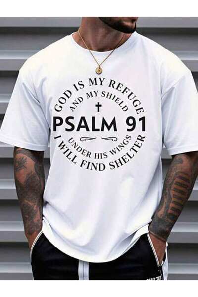 k222 ملابس صيفية للرجال، تي شيرتات بتصميم نصي بعبارة "Psalm 91 God Is My Refu...