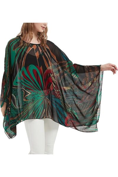 GENERAL Wiiiwish Women's Loose Solid Long Batwing Sheer Chiffon Caftan Wrap P...