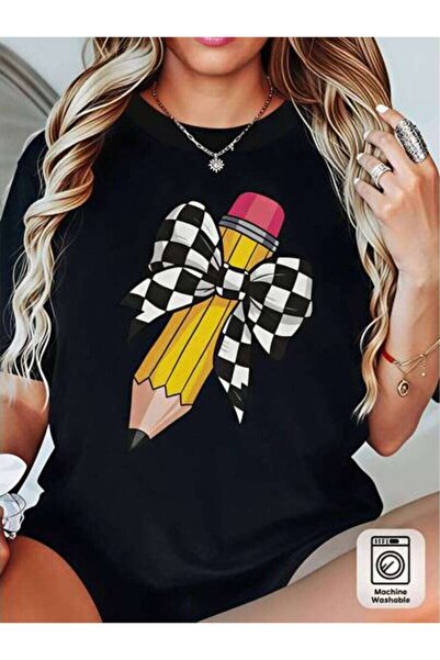 23ERVA Casual Style, Women's T-Shirt, Pencil With Checkered Bow Design, Every...