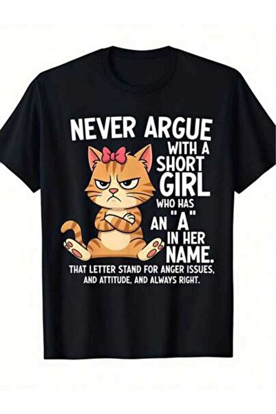 23ERVA Casual Style, Women's T-Shirt, Angry Cat With Text Design, Everyday We...