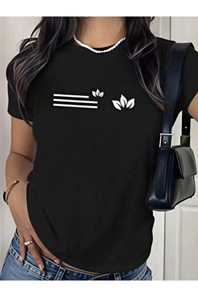 LİNA06 Women's Minimalist Leaf Design, Pure Cotton T-Shirt, Casual Summer Wea...