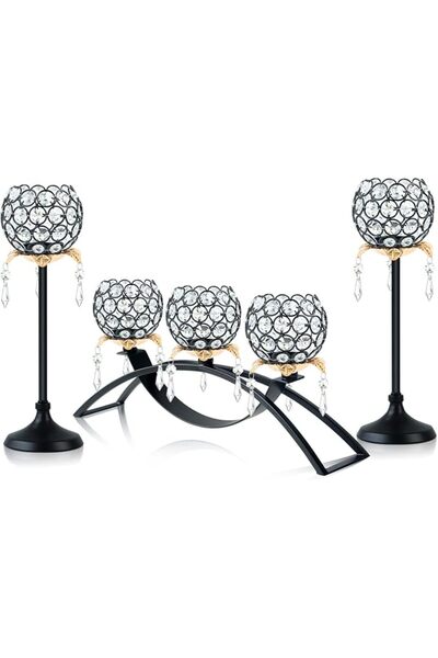GENERAL Set of 3 Gold Crystal Tea Light Candlestick Holders Flower Shape with...