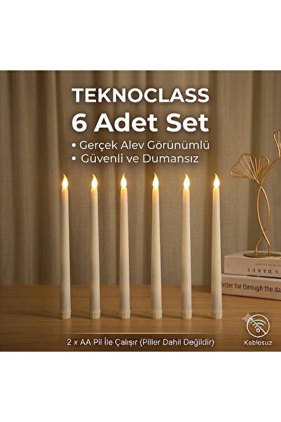 Canderel 6’ li Pilli Mum Kokusuz Mum Alev Efekli Mum, Şamdan Mumu, Led Mum ( ...