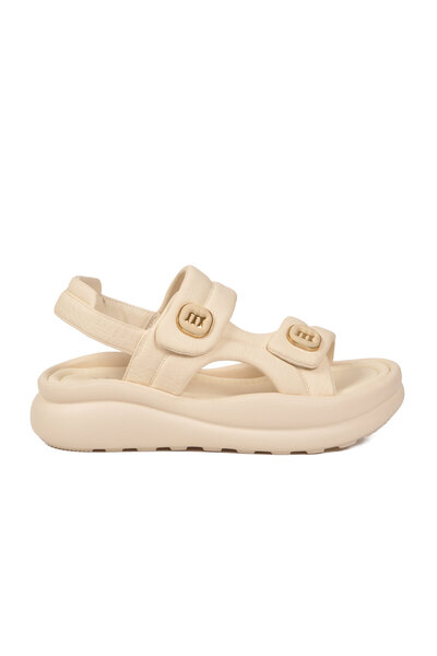 Voyager Women's Cream Adjustable Velcro Thick Sole Genuine Leather Sandals B6...