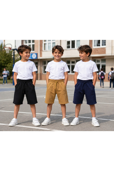BELMİRO 3lü Avantaj paket kız erkek 3 renk Kapri-Şort Okul ve Gündelik 2 İpli...