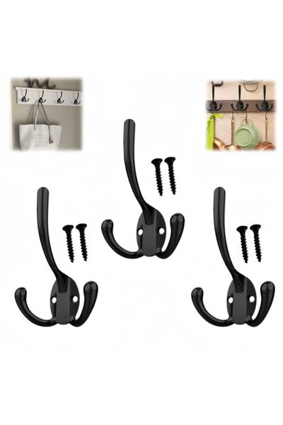 STARSTAR 3-pack - Hooks - Black coat hooks - With screws - Black - Sturdy vin...