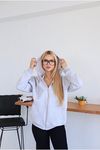 DUAS Unisex Premium 3 İplik Şardonlu Metal Fermuarlı Sweatshirt