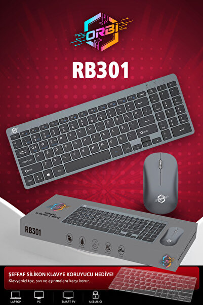 orbi Kablosuz Klavye Mouse Seti 2.4G Türkçe Q Sessiz Şarjlı + Şeffaf Silikon ...