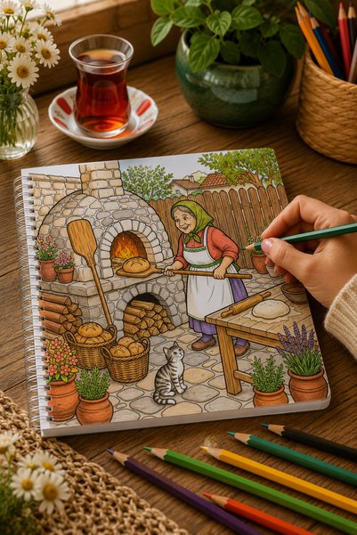 Z&R CRAFT Anatolian Village Life Coloring Book - Natural Life, Village and Rural Life Coloring Book for Adults - 35 Visuals - 20*20