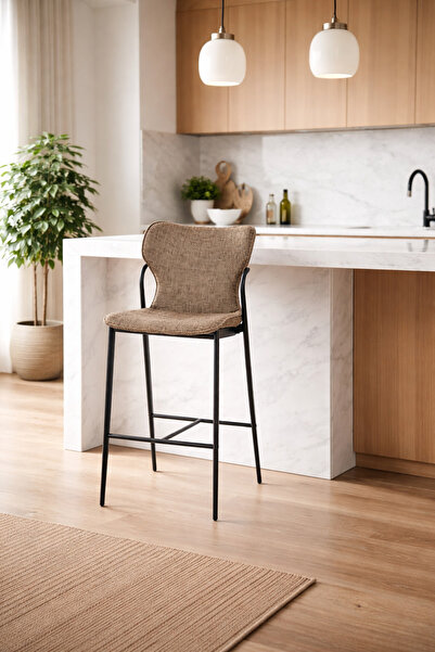 Generic Fabric Bar Chair with Iron Legs in Black Color
