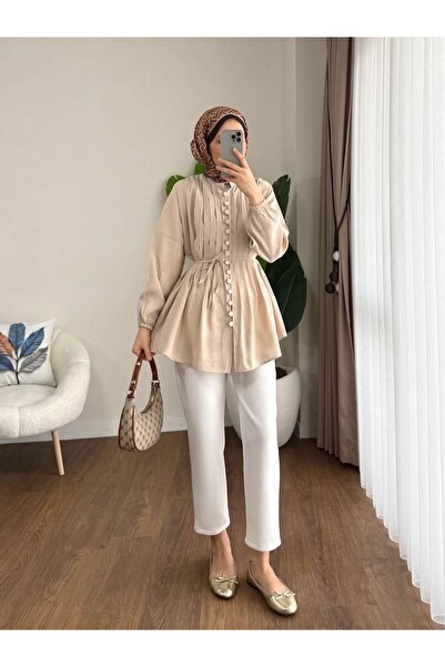 MOONSC Women's Trendy Waist-Tie Detailed Shirt
