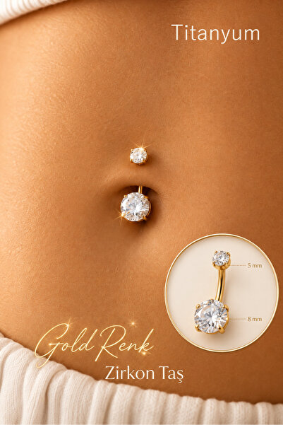 Sacce Scarves&Accessories 8 mm Tektaş Titanyum Göbek Piercing – Zirkon Taşlı