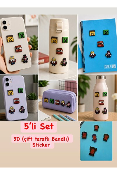 Buki'nin Atölyesi 5’li 3D Silikon Sticker Seti – Çift Taraflı Bantlı Dekorati...