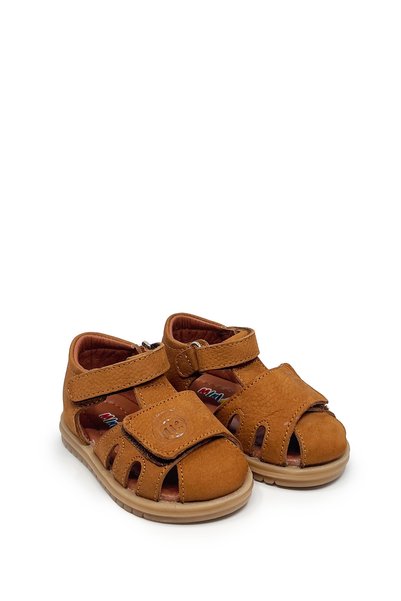 Torun Kids Genuine Leather Baby First Step Sandals with Velcro Flexible Thermo Sole Non-Slip Summer Shoes Tan