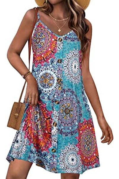 GENERAL JOELLYUS Summer Dresses for Women Spaghetti Strap Button Down Casual ...