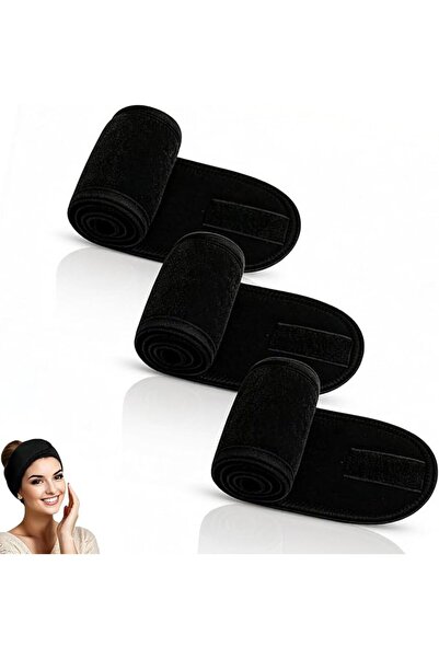 Generic 3 Pack Black Adjustable Self Adhesive Makeup Wash Headbands