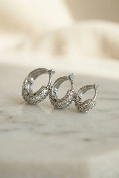 shopwave Silver Color 3-Piece Zircon Stone Hoop Earring Set