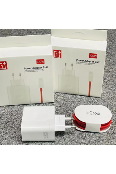 Generic Brand Încărcător rapid SUPERVOOC 100W cu cablu USB-A la USB-C 1,5 m, compatibil OnePlus, Realme și Oppo, VOOC/Warp/Dart Charge, adaptor EU, Alb/Roșu