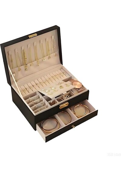 LBMT Jewelry Box Organizer With Drawer, 2 Layers Smooth PU Leather Jewelry Or...