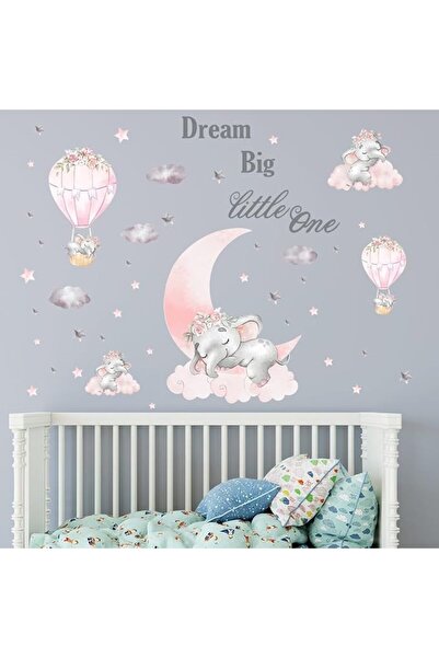 EXCEFORE Blue Watercolor Elephant Wall Decals, Sweet Dream Sticker with Moon ...