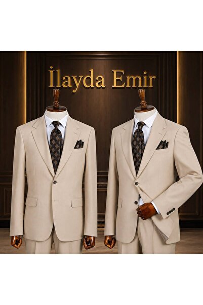 ilayda emir Slim Fit Beige Men's Suit - Cream Color Stylish Classic Suit - Gr...
