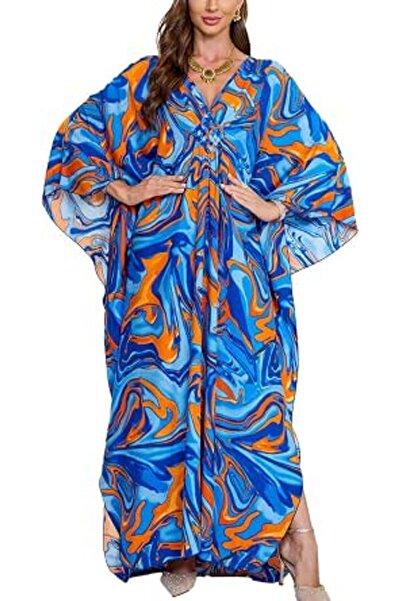 YouKD Summer Long Kaftan Dress Bohemian Roomy Beach Robe Cover Up Plus Size D...