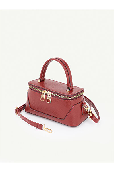 Beshora Parades Burgundy Box Model Leather Handle Zippered Crossbody Hand and...