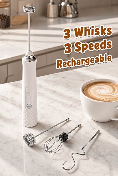 Generic 3 Stainless Steel Rechargeable Electric Milk Frother Handheld Coffee ...