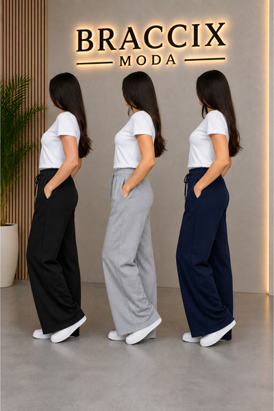 BRACCİX Women's Sweatpants Set of 3 Black Gray Navy Blue Comfortable Fit Anti-Sweat